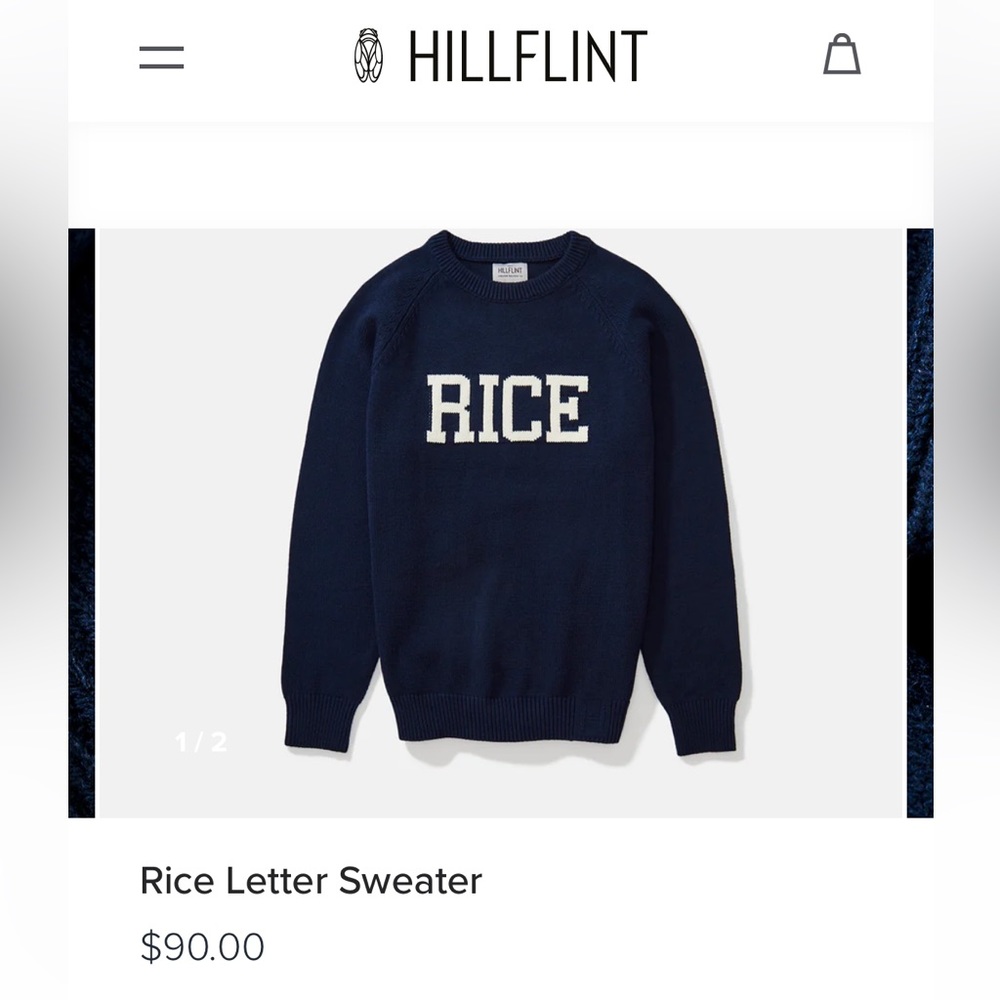 Rice University Hillflint vintage letter knit sweater in navy and white, XS
